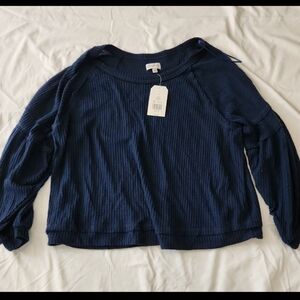 New Wonderly Women's size large blue long sleeve blouse #TT6